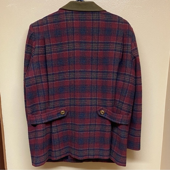 Vintage Pendleton Four Pocket Red Navy Plaid Pattern Button Up Blazer Size 14W - Picture 4 of 13